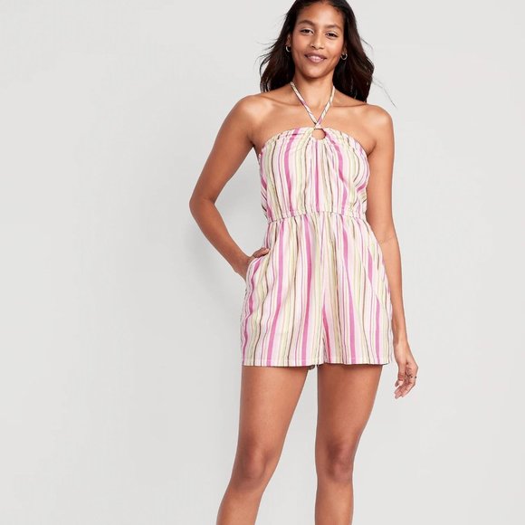 NWT Old Navy Striped O-Ring Halter Romper for Women -- 3.5-inch inseam - Picture 4 of 10